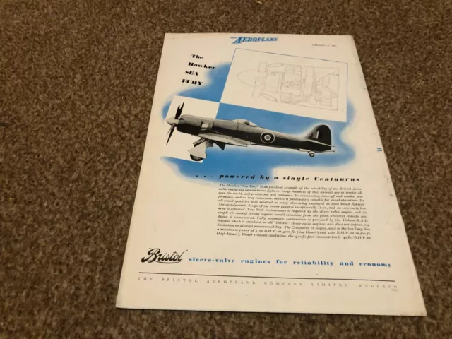 Ac61 Werbung 11X8 Das Bristol Flugzeug Co Ltd. Hawker Sea Fury Cetaurus ....