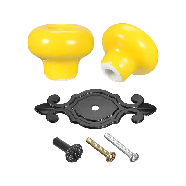 32x26mm Vintage Ceramic Drawer Knobs Pulls for Dresser Matte Black/Yellow 6Pcs