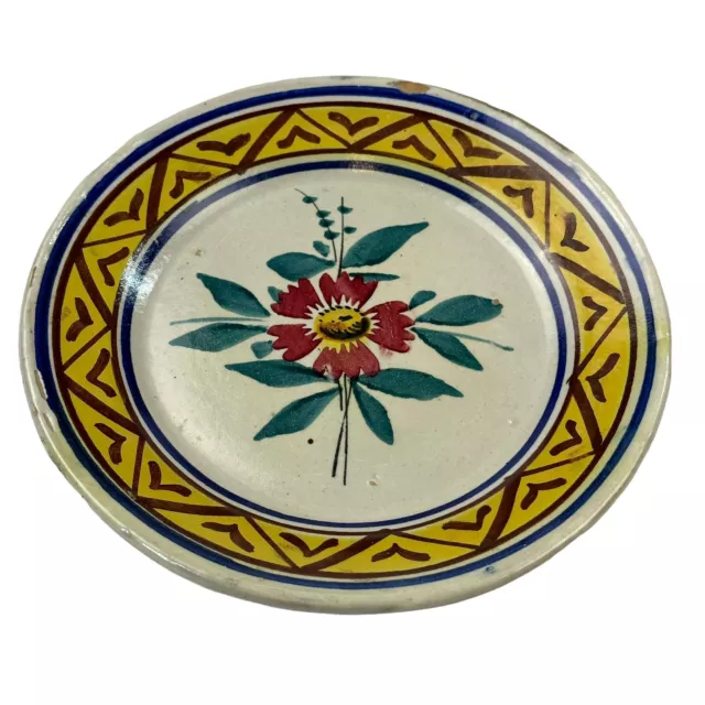 Antique Italian Maiolica Majolica Puglia Pottery Plate 9” Floral Terracotta