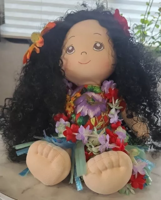 Vintage Hawaiian Cloth Body 15" Hula Girl Doll.   D