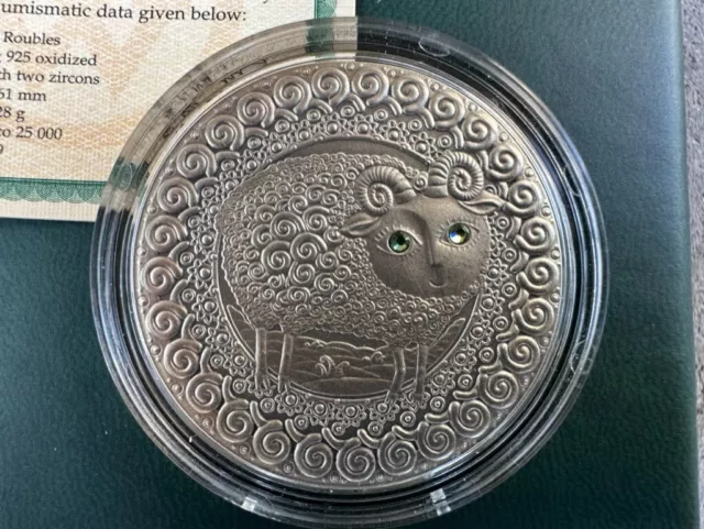 Aries Zodiac of the Sign 20 Roubles Silver Coin With Crystals Belarus 2009 ()
