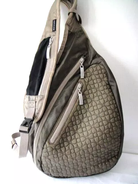 Sherpani Cross Body Sling Bag Olive green & Brown Padded Quilted Pockets