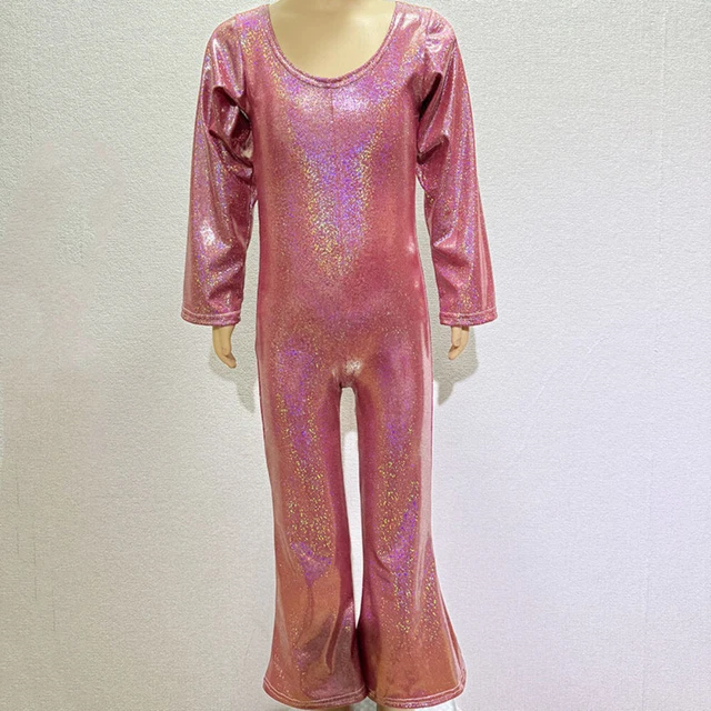 Combinaison Disco Années 70 Pailletée Pour Fille – Justaucorps Scintillant Jazz Moderne – Costume Danse Spectacle Brillant 5-16 Ans – Effet Métallique Éclatant