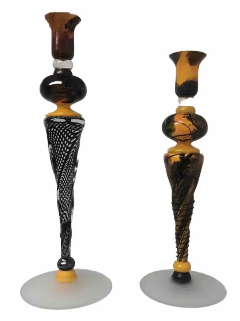 Stunning Art Glass Candlesticks Signed Loan Nemtoi Romanian Modern Art 2 Sizes