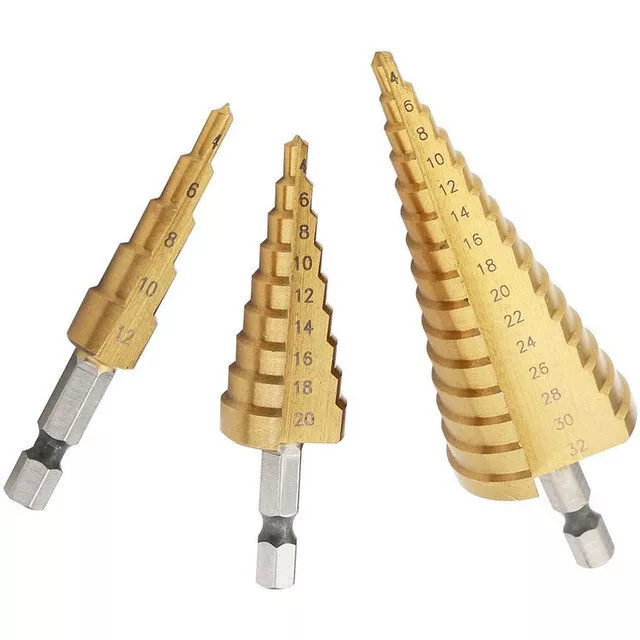 HSS Step Drill Bit Set for Wood Titanium Coated Hard Metal, Wood Hole Cutter