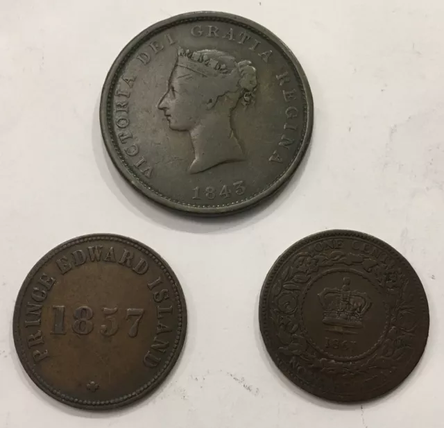 2 Tokens & 1c 1843 New Brunswick 1P,  PEI 1857 1/2 P Token Nova Scotia 1c 1861