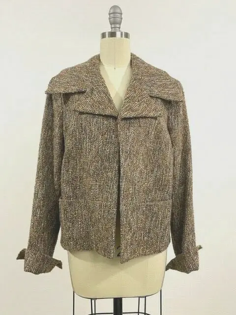 Vintage Doncaster Brown Edwardian Wool Blend Tweed Boucle Blazer Jacket Size 10