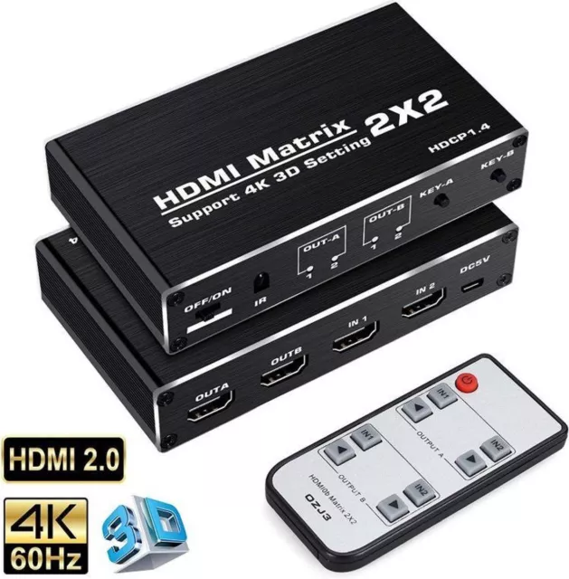 4K 2x2 HDMI Matrix 2 IN 2 OUT HDMI Switch Splitter Converter pour PS4/5 PC To TV