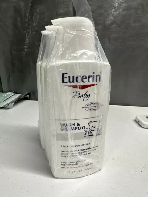 3 Pack Eucerin Baby Wash & Shampoo Fragrance Free 13.5 oz Tear Free Shea Butter