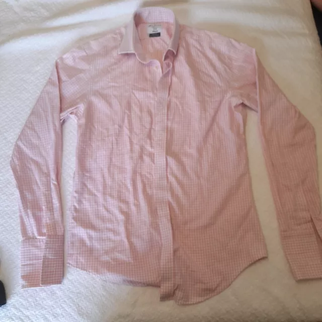 TM Lewin Shirt Size 33 15.5 John Francomb Classics Pink Checked Fitted Button Up