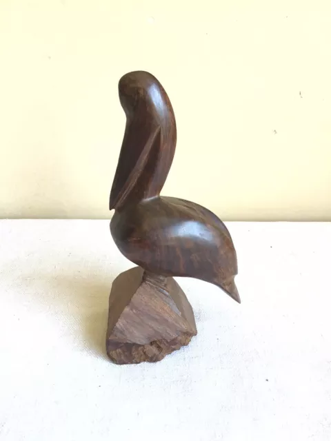 Vintage Hand Carved Ironwood Pelican Bird Art Sculpture Figurine Statue 6" Tall