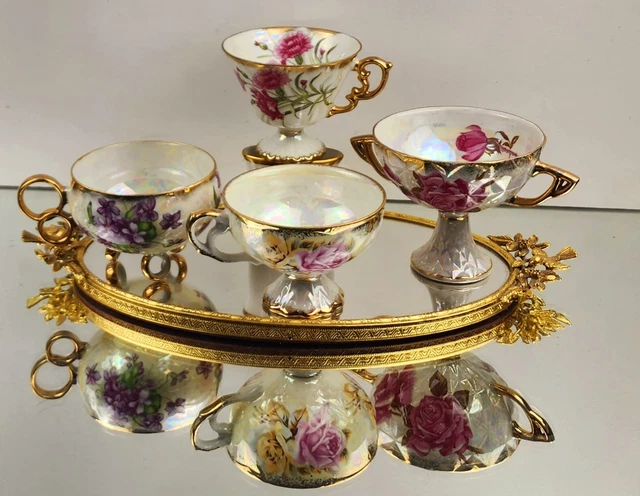 Lot of 4 Porcelain Teacup/Compote Lusterware Ucagco/Royal Sealy China/Loft Japan