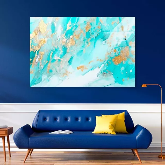 Ocean Blue Abstract Tempered Glass Printing Wall Art Australian Made Quality 3