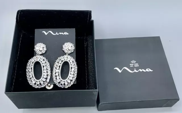 Nina Cz Cluster Drop Earrings E-Catrina In Rhodium White Cz