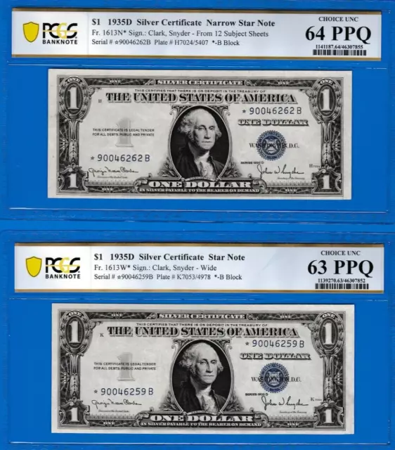 $1 1935D Silver Certificate Stars Narrow / Wide Pair NEAR Changeover Fr. 1613N/W