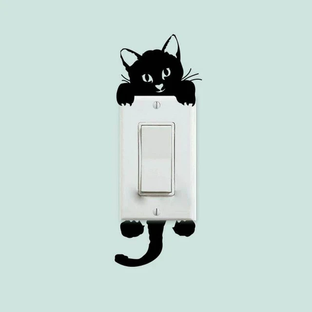 Cute Cat Switch Wall Stickers DIY Funny Home Bedroom Kids Room Sticker