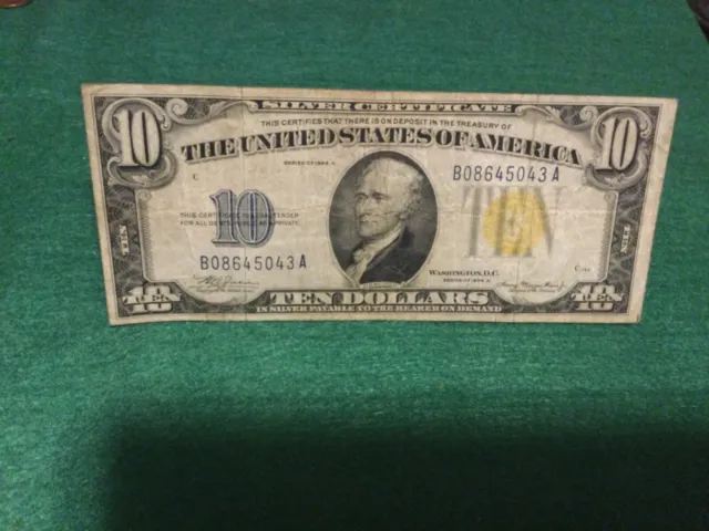 1934 A $10 Ten Dollar North Africa Emergency Issue Silver Certificate 