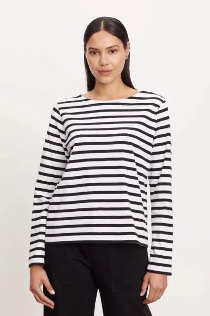 VELVET By Graham & Spencer Doreen Long Sleeve Striped Tee Top Black S $184 F1