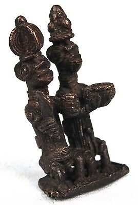 Art African tribal - Figure Bronze Yoruba - Couple Seated - 8,2 CMS 2