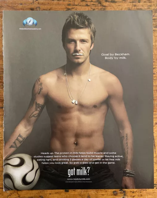 David Beckham GOT MILK? Print Ad Soccer Man Cave Poster MLS photo body 2006