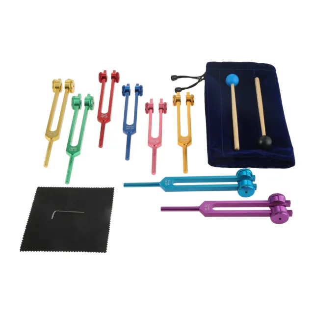 Chakra Tuning Fork Set For Healing 8 Colorful Weighted Tuning Forks w Hammers HQ