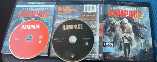 Rampage 4K Ultra HD & Blu Ray 2 Disc Combo Set W/ Slipcover Dwayne Johnson USA