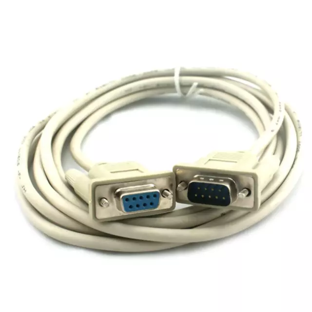 White DB9 Male to DB9 Female Serial Extension Cable Wire Durable Replacement