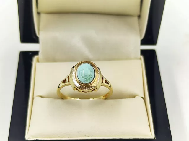 9ct Gold Ring With Turquoise  Size P Hallmarked  Well Made