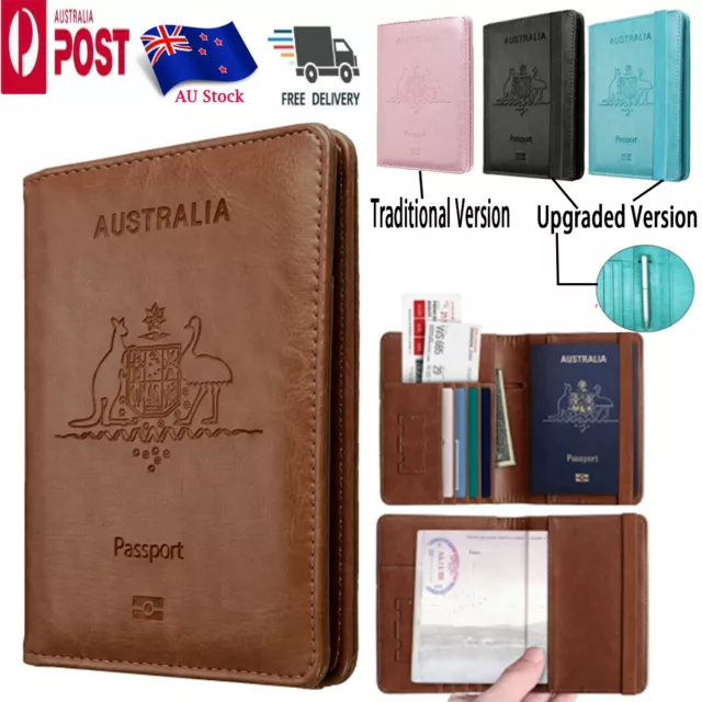 RFID Australia Passport Wallet Travel Leather Cards Holder Cover Case Women Men