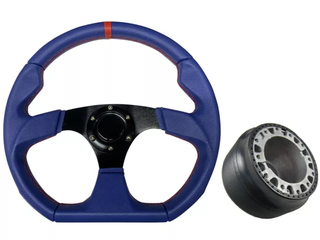 Blue Black D1 350mm Steering Wheel + Boss Kit for CLASSIC VW BEETLE 014