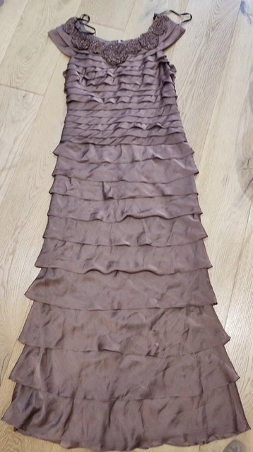 LADIES IGNITE EVENINGS Carol Lin Embellished Fluted Dress Taupe