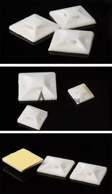 100 Pcs Self Adhesive Cable Tie Mount Base Holder 20 x 20 x 6mm