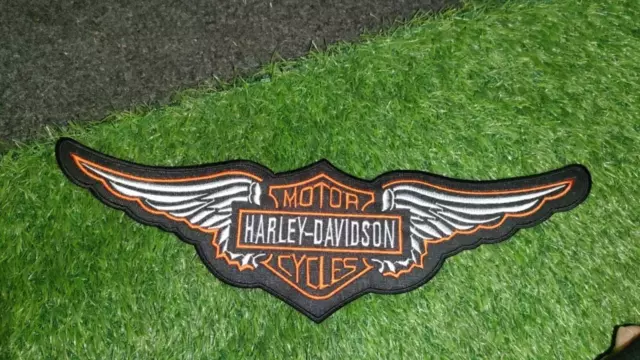 Harley Davidson Embroidered Patch Harley Orange Logo Wing 15" Large Sew on Patch