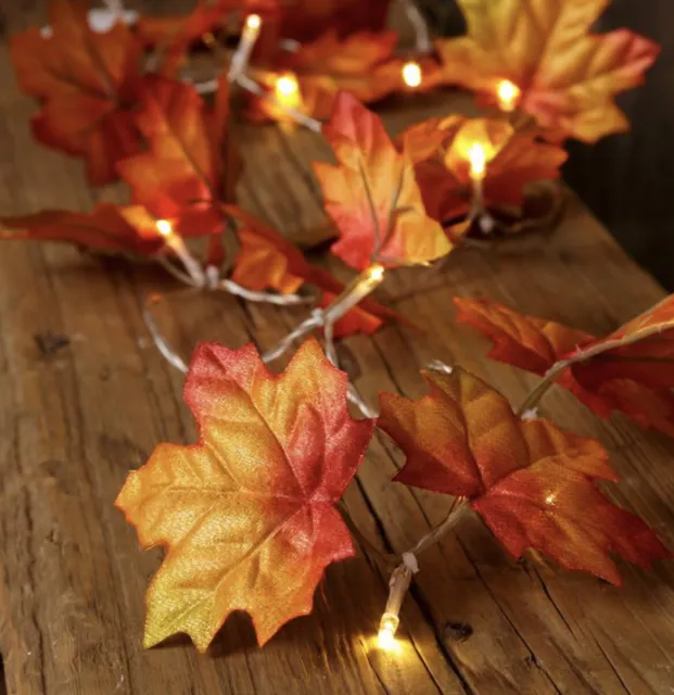 Battery Lighted Led Fall Leaves Garland with 6 Hours On/18 Hours Off Timer. 65”