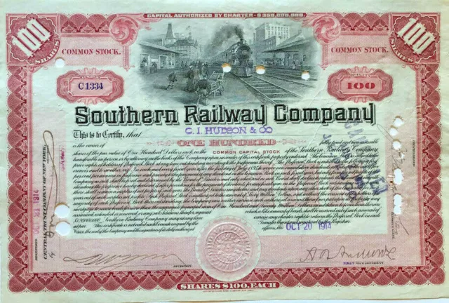 Southern Railway Company railroad stock certificate