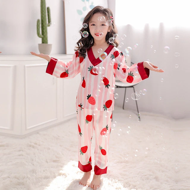 1 Set Printing Sleepwear Lovely Ice Silk Pajamas Home Sleeve Night Wear 2