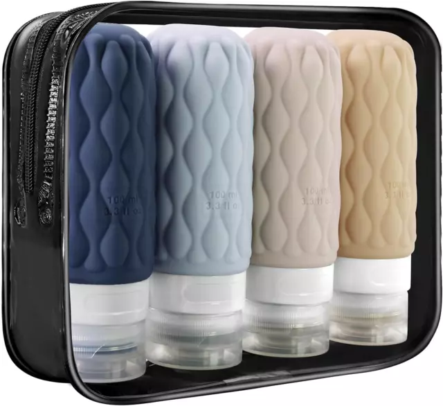 4 Pack Travel Bottles for Toiletries, 100ML Portable Silicone Travel Bottles Set