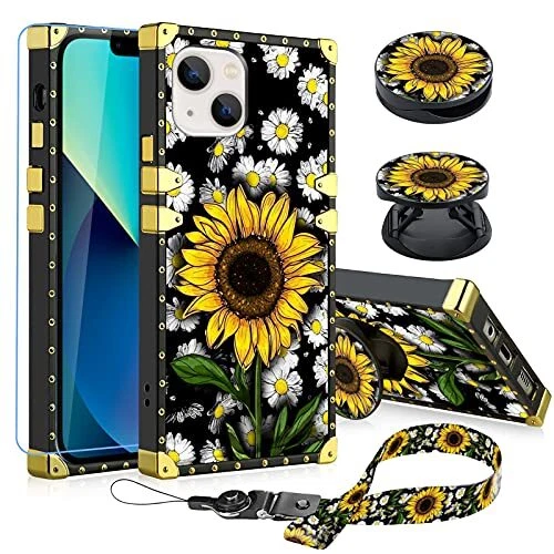 KANGHAR Designed for iPhone 13 Case Sunflower with Screen Protector Lanyard S...