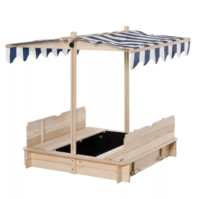 Outsunny Kids Square Wooden Sandpit Children Cabana Sandbox Outdoor Playset