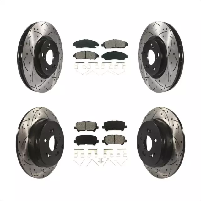 Front Rear Drilled Slot Brake Rotors Semi-Metallic Pad Kit For Honda Pilot Acura