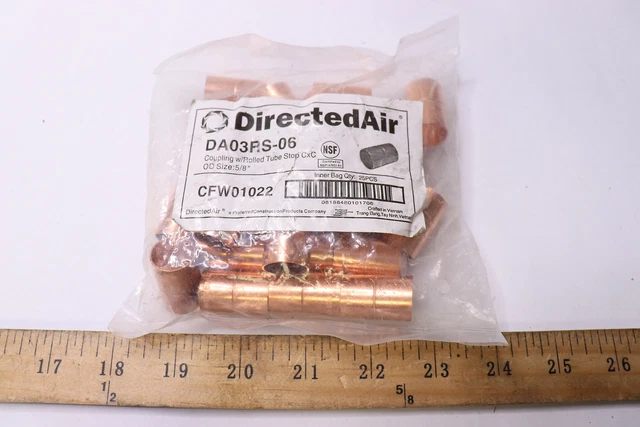 (25-Pk) DirectedAir Copper Coupling with Roll Stop 5/8" Sweat x Sweat DA03RS-06