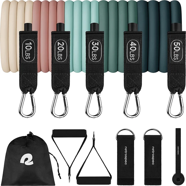Train Resistance Bands Set (5Pc) Workout Bands W/Handles, Door Anchor, Carry Bag