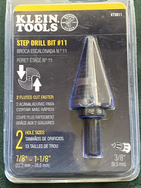 Klein Tools KTSB11 Double Fluted Step Drill Bit 7/8" or 1 1/8' holes