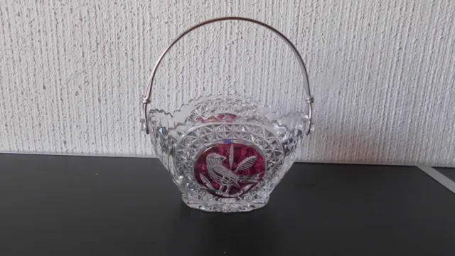 Glasschale mit Henkel Korb Körbchen Bleikristall Vogelmotiv Schalen Aufbewahrung