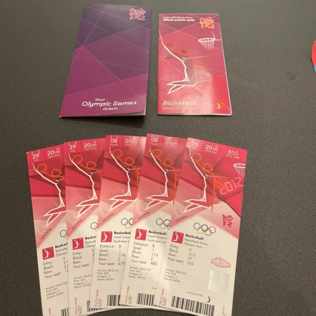 6 Original London 2012 Olympic Games  Basketball Ticket Stub Bundle With Extras