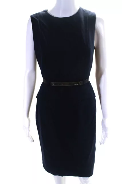 Calvin Klein Womens Sleeveless Belted Zip Up Sheath Dress Navy Blue Size 6