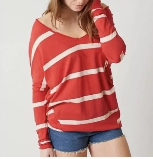 Free People We the Free Upstate Red Stripe Slouchy T Shirt Tee Top Long Sleeve S