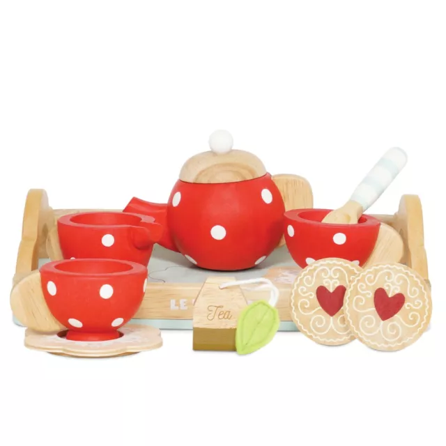 New Le Toy Van Honeybake Tea Set with Cups Saucers Teapot & Tray Wood Wooden Set