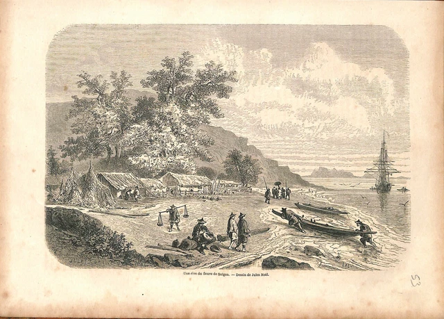 Cochinchine sud du Viêt Nam rives du fleuve Saïgon en Asie GRAVURE 1860