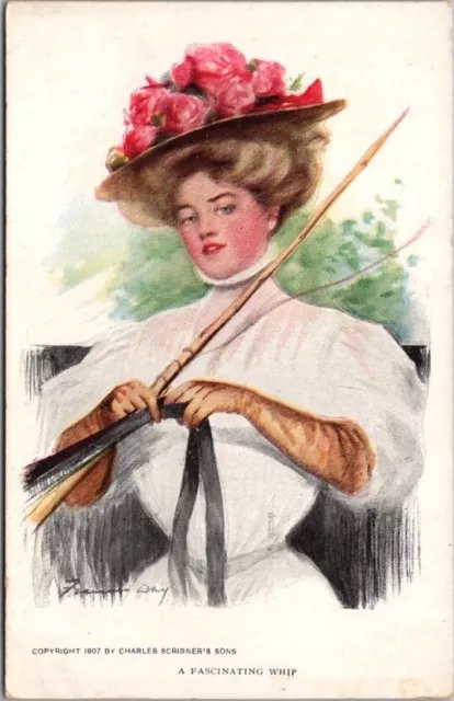 1910s Artist-Signed FRANCIS DAY Postcard "FASCINATING WHIP" Pretty Lady / Unused